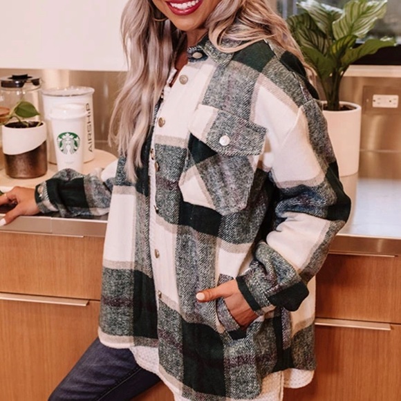 New Plaid Flannel Shacket Shirt Jacket - Picture 2 of 5